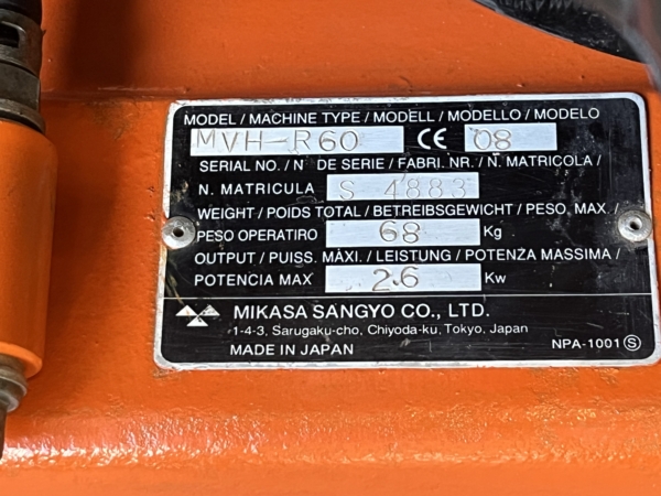 MIKASA MVH-R60 - Maskinskylt