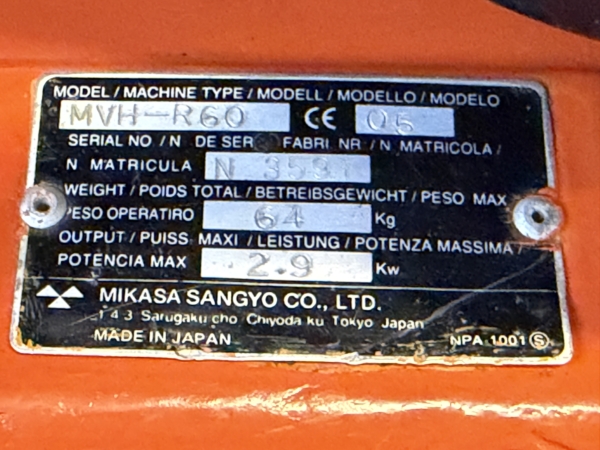 MIKASA MVH-R60 - Maskinskylt